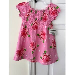 Flapdoodles Baby Girls Pink Rose Polka Dot Smocked Cotton Dress 24M NEW